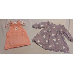 Lot Of 2 Baby Girls Size 6 Month SPRING DRESSES LILAC BEAR SWAN